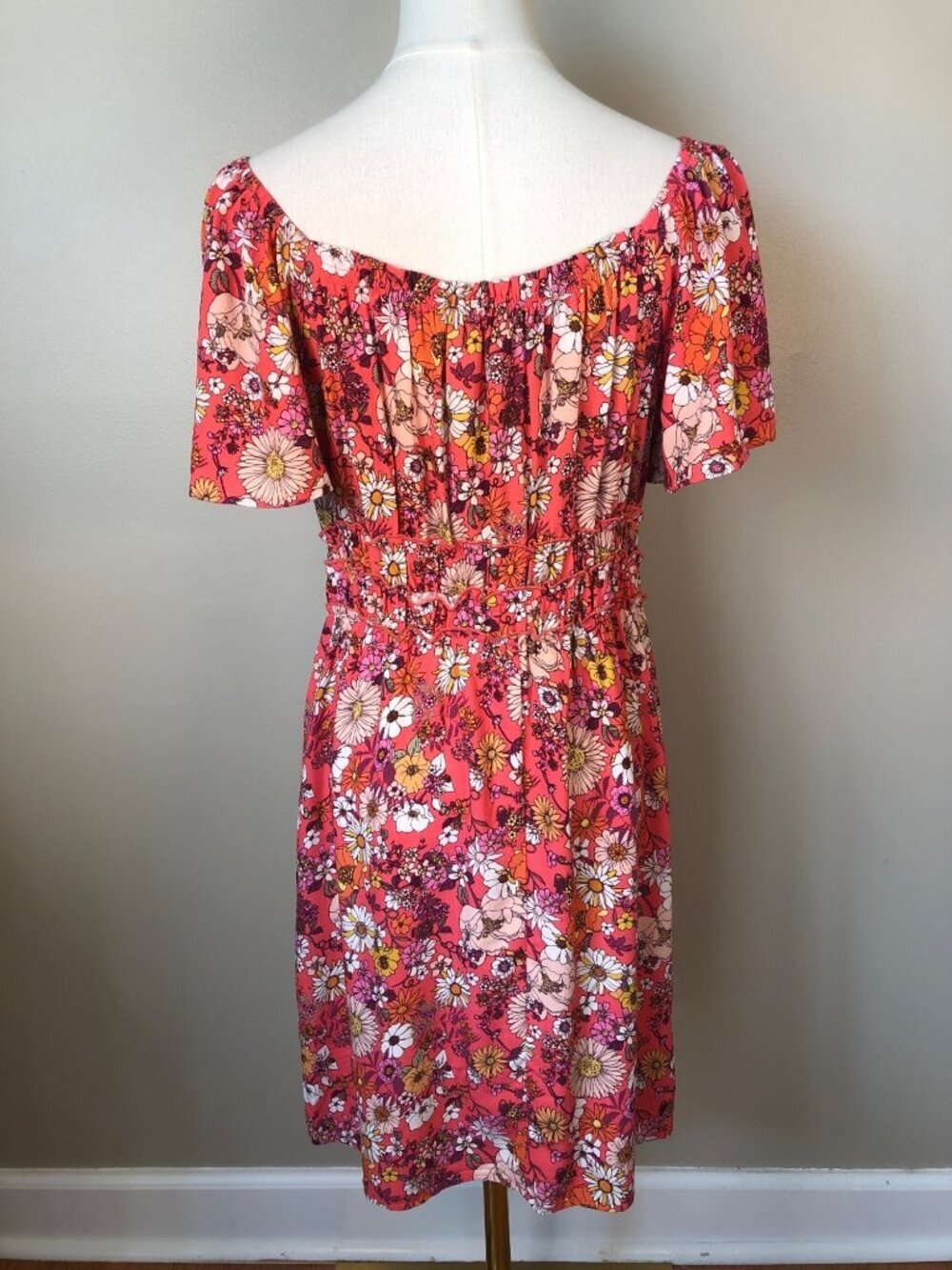 NWT Rewind Red Pink Floral Flutter Sleeve Mini Dress Cottagecore Whimsical Sz L